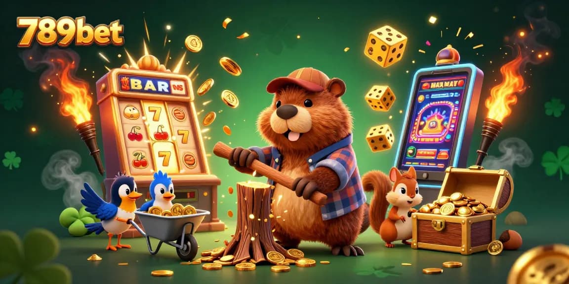 Experience the thrill of 789bet with golden coins and 3D casino elements in this vibrant illustration.