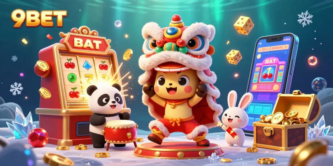 Spin the reels of 9BET with exciting characters in a vibrant carnival scene filled with jackpots and prizes.