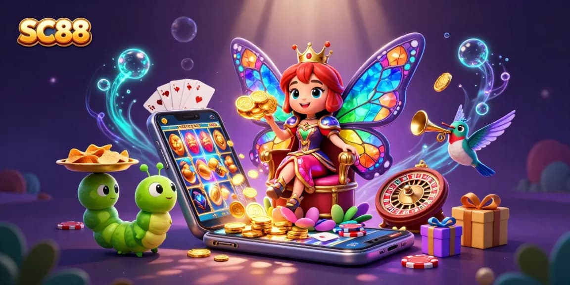 Experience the excitement of SC88 with a vibrant 3D casino scene filled with dynamic game elements.