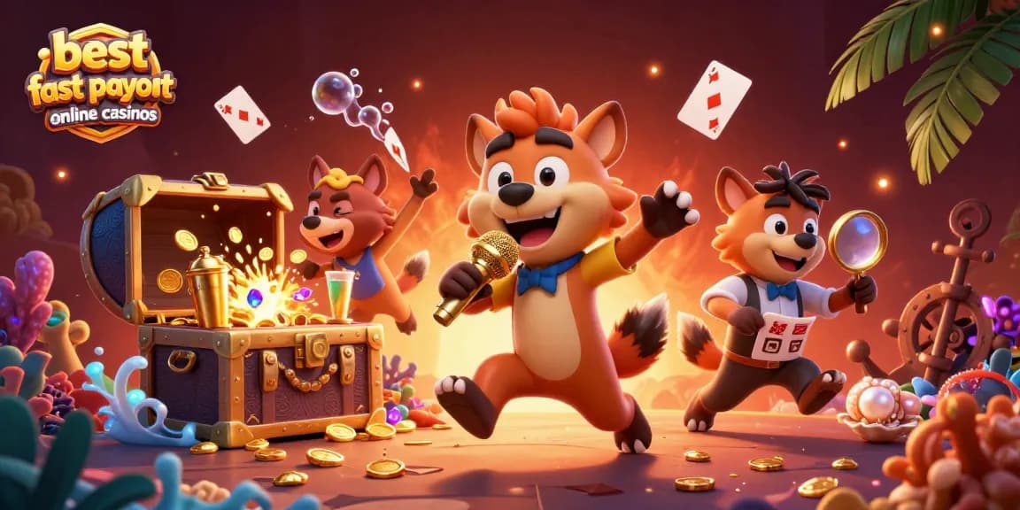 Discover exciting moments at the best fast payout online casinos with vibrant hyenas in a casino scene.