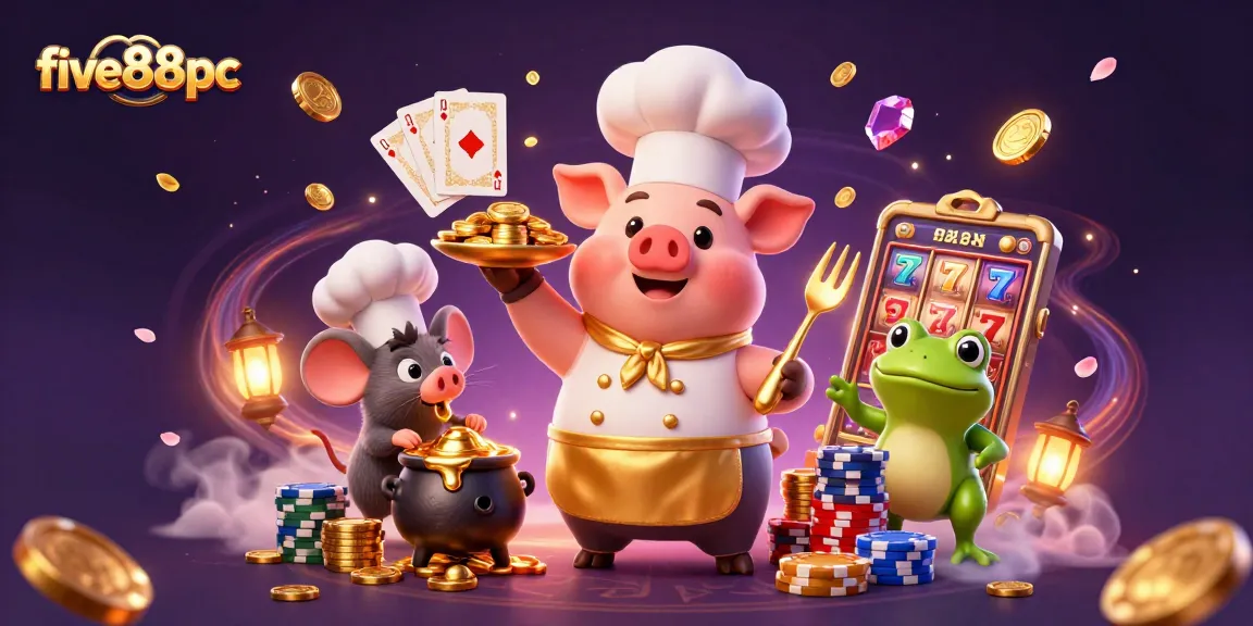 Experience thrilling fun at five88pc with a vibrant casino scene featuring gold coins and high-stakes action.