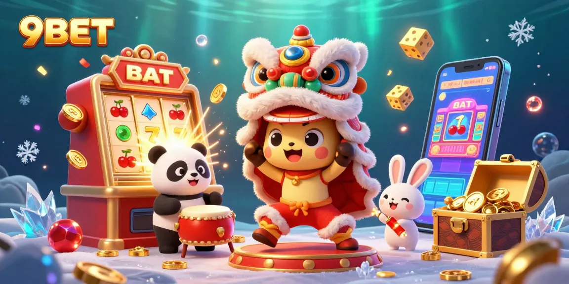 Spin the reels of 9BET with exciting characters in a vibrant carnival scene filled with jackpots and prizes.