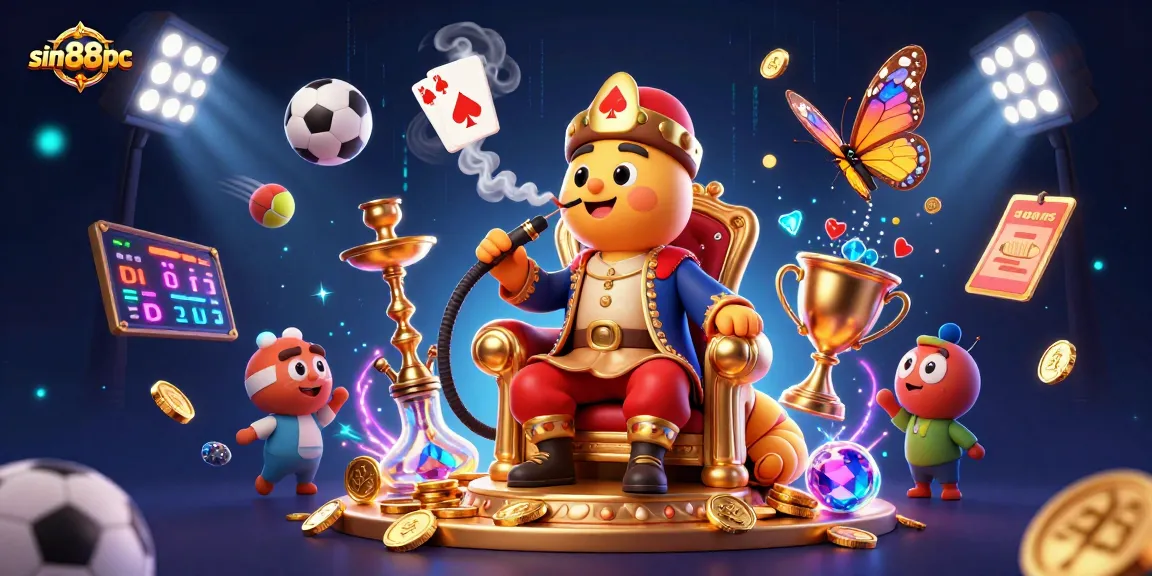 sin88pc highlights a vibrant scene of a caterpillar hookah-master in a casino setting, showcasing betting excitement.