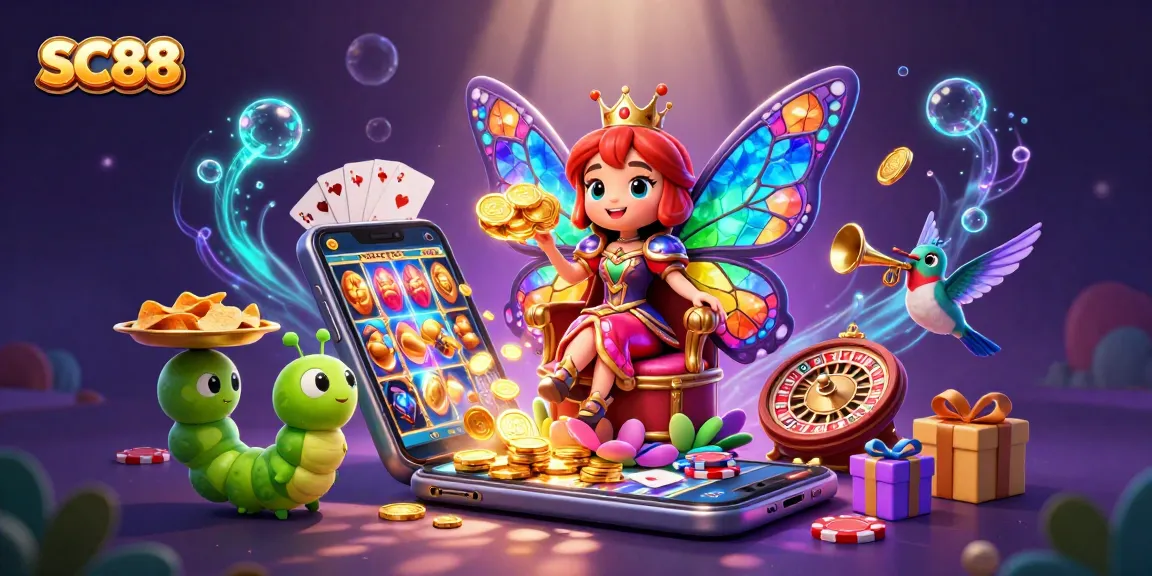 Experience the excitement of SC88 with a vibrant 3D casino scene filled with dynamic game elements.