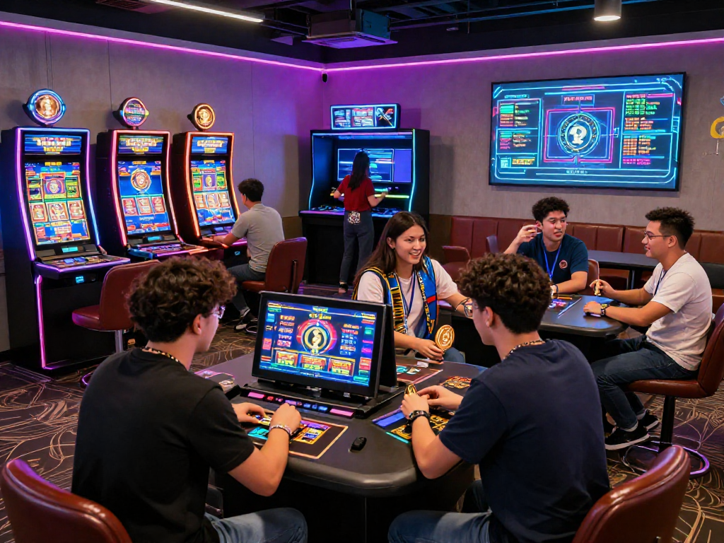 Exciting scene in a crypto casino with players engaging in digital gaming and vibrant atmosphere.