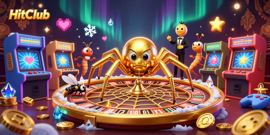 HitClub's dynamic casino scene features a golden spider and a game-themed environment filled with vibrant elements.