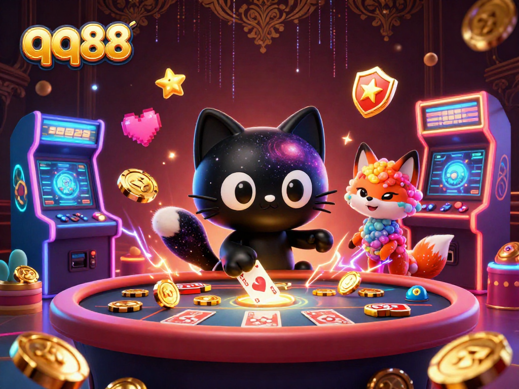 Experience thrilling action at qq88 with casino games amidst a colorful cosmic backdrop.