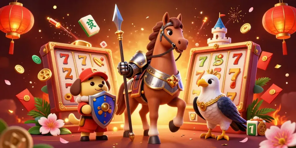 Engage in thrilling slots with S8 in this vibrant 3D casino illustration featuring dynamic game elements.