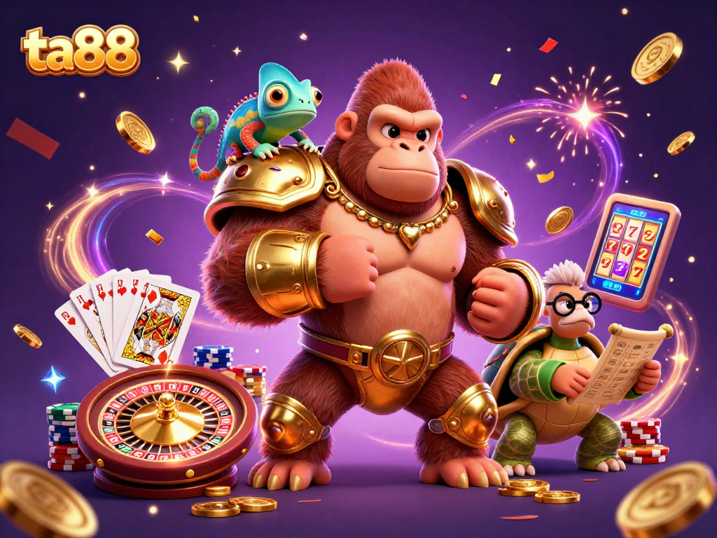 Experience thrilling games at ta88 with dynamic visuals of gambling excitement, showcasing rich casino elements.