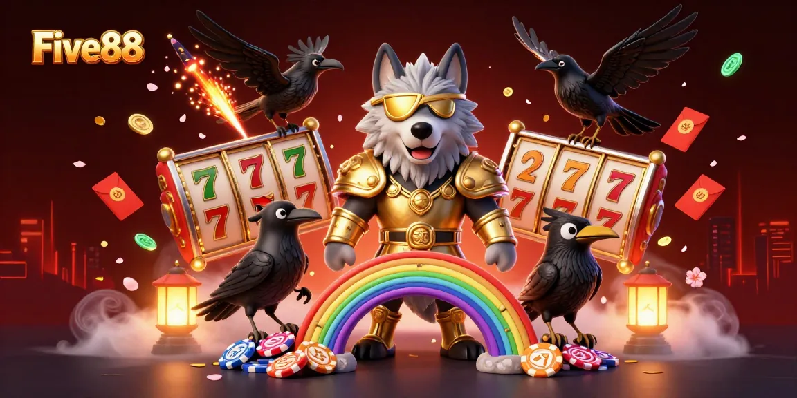 Experience the excitement of Five88 through this vibrant 3D casino illustration filled with action.