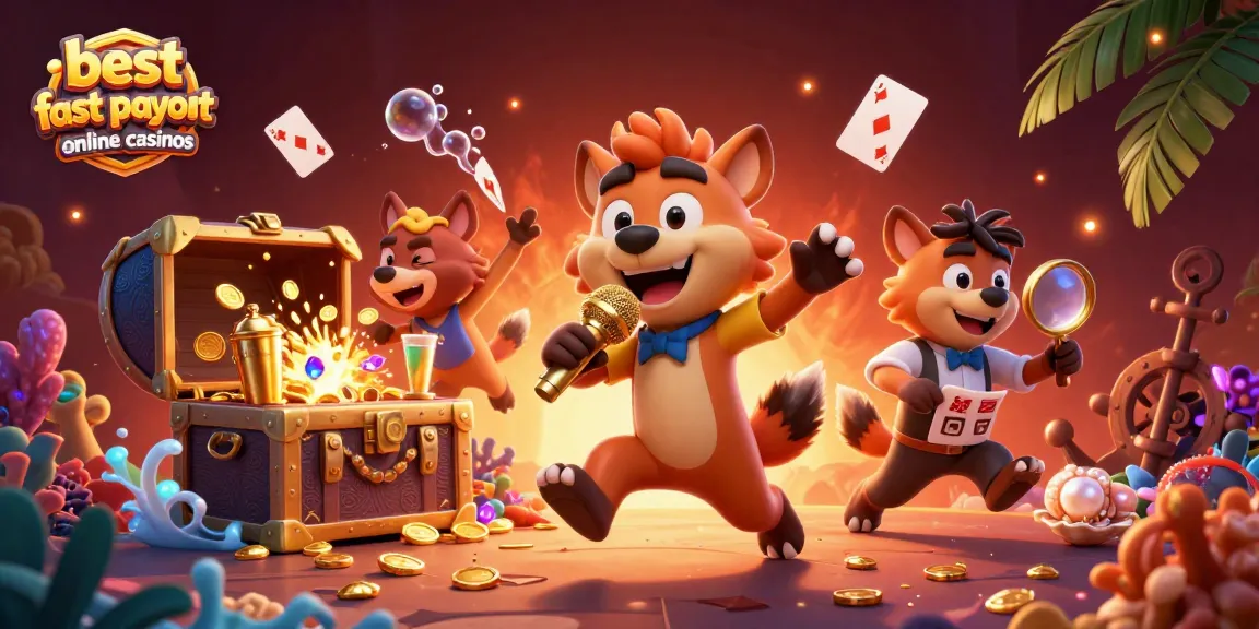 Discover exciting moments at the best fast payout online casinos with vibrant hyenas in a casino scene.