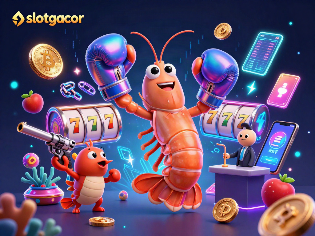 Engage in thrilling gameplay with slotgacor featuring vibrant shrimp mascots in a lively casino scene.