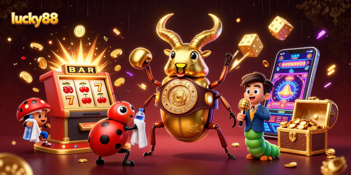 Experience lucky88's thrilling jackpot action with 3D cartoon characters and vibrant casino elements.
