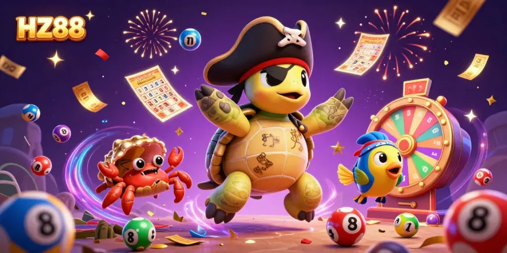 Experience exciting wins with HZ88's lively game scene featuring engaging characters and dynamic casino elements.