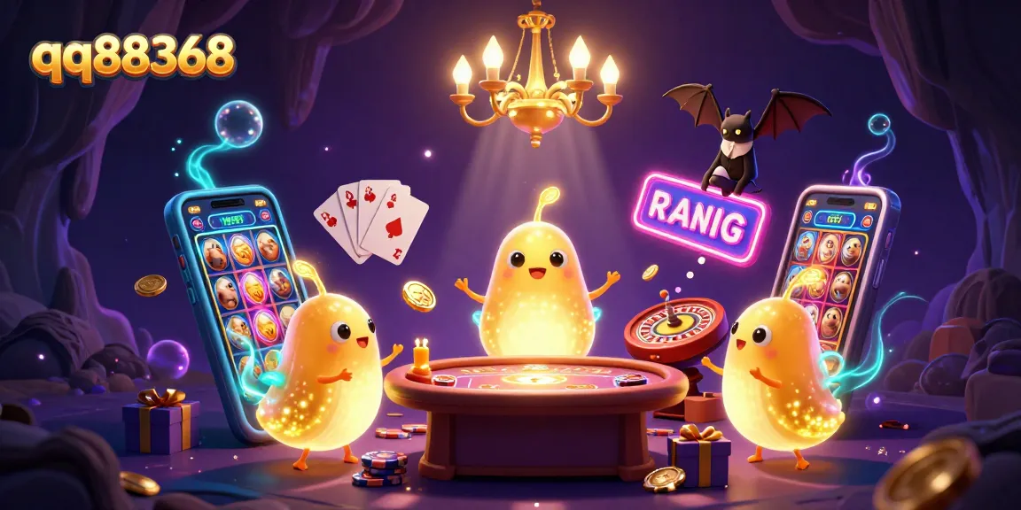 Play slots at qq88368 in a lively casino illuminated by glowworms, featuring vibrant games and engaging elements.