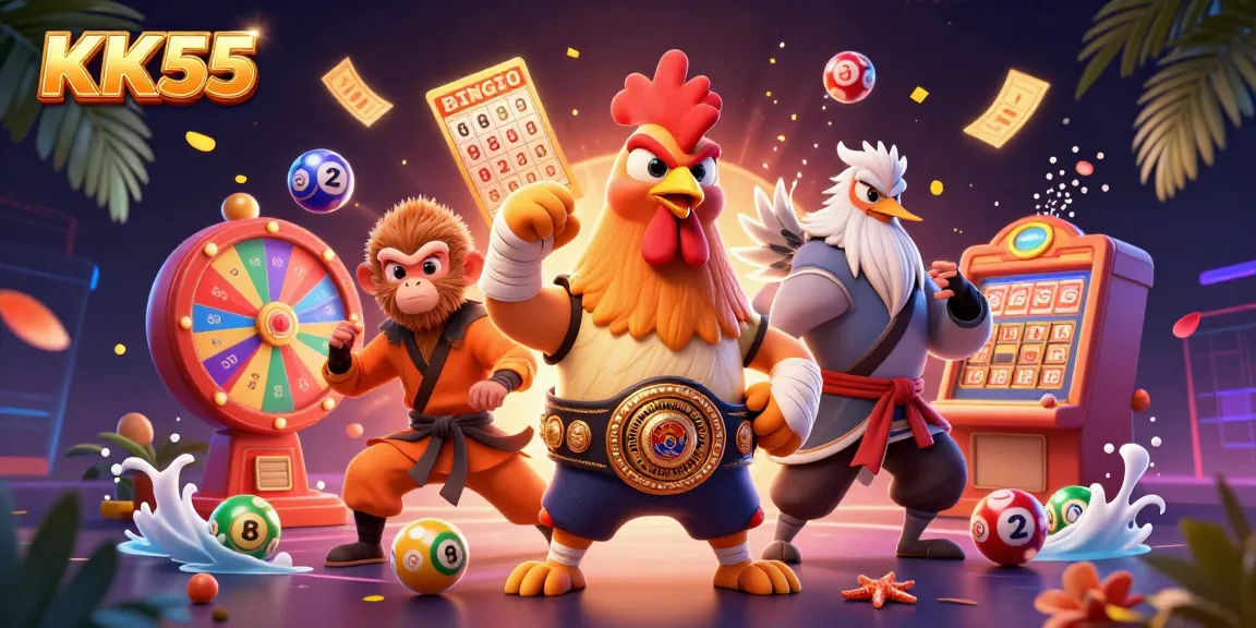 Experience thrilling gameplay with KK55 in this vibrant casino scene featuring dynamic lottery and gaming elements.